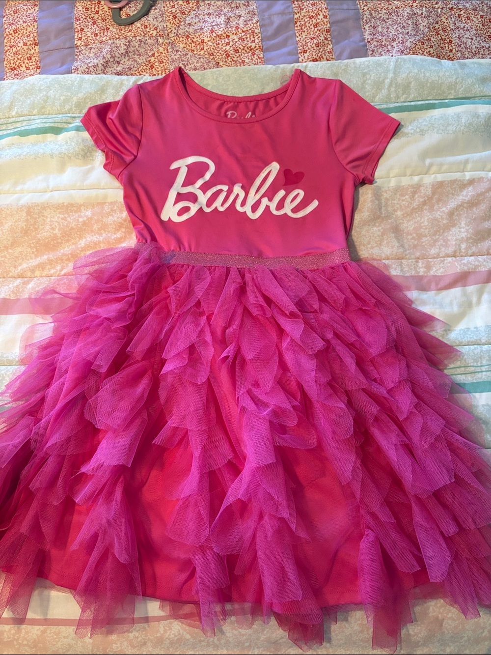 Barbie Bright Pink Short-Sleeve Tulle Skirt Dress